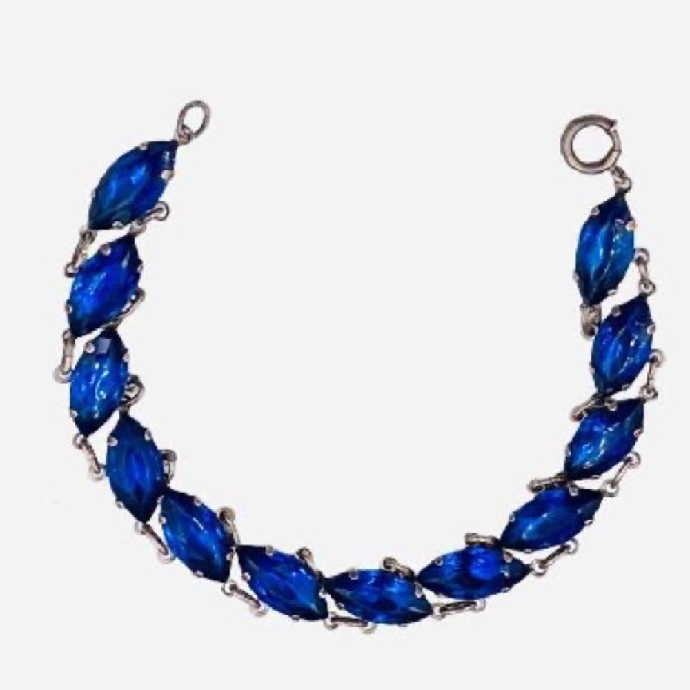 Art Deco Sterling Blue Navette Rhinestone Bracelet